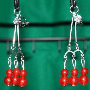 Handmade Clip-On Earrings - BEAUTIFUL 12 Multi-Sized Red Marbles - CFH 31